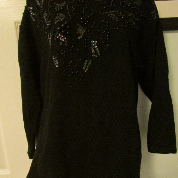 SARAH MORGAN BLACK 3/4 SLEEVE SWEATER BEADED DES - Picture 3 of 7